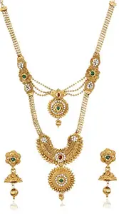 Shining Diva Fashion Latest Long Haram Design Necklace Set for Women Traditional Jewellery Set for Women (Golden) (10203s)