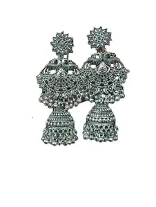 Temple Jewelry For Silver Brass Oxidised Long Jhumka Jhumki Earrings