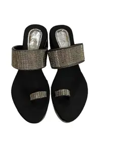 Keshpur Shoe House Upper - Stone/Fiber - Lycra/Sole - Rubber Comfortbale & Stylish Sandals For Women And Girls (Black, 5)