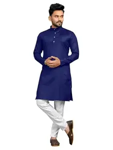 Men Cotton Blend Solid Color Kurta (ONLY), Festive and Casual Wear Blue