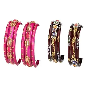 Somil Combo Bangle Set For Women | Traditional Daily Bangles | Perfect For Parties & Functions, Pack Of 12, Pink, Maroon -E127