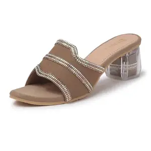 Denill Women's Fashion Slipper Sandals Faux Leather Comfortable and Stylish Block Heel Slip-On Sandal For Women & Girls With Non Slip Sole(Beige) Uk-7