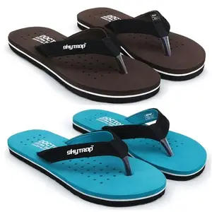 Skytrap Women Chocolate, Sky Blue Nubuck Slippers Flipflop Combo of 2 (numeric 5)