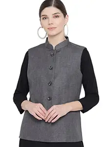 Vastraa Fusion Women's Solid Nehru Jacket (TS1406D-40_Dark Grey_40)