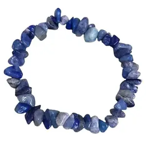 RRJEWELZ 6-10mm Natural Gemstone Blue Aventurine nugget tumble shape smooth cut beads 7 inch stretchable bracelet for women. | STBR_RR_W_02003