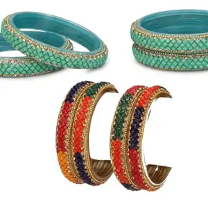 Somil Combo Of Party & Wedding Colorful Glass Bangle/Kada, Pack Of 8, Turquise & Multicolor