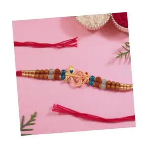 I Jewels OM Rakhi With Roli Chawal & Rakshabandhan Card for Men/Bro/Brother (R259)