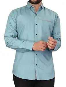 CB-COLEBROOK Men's Solid Relaxed Fit Cotton Shirt | Casual | Plain | Stylish Mens Shirt | Summer-Regular Fit Shirt Spread Collar with Pocket & Full Sleeves (Available in Plus Size)