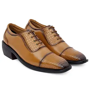 YUVRATO BAXI Men's Height Increasing Fashionable Formal and Casual Wear Tan Lace-Up Shoe
