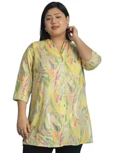 theRebelinme Plus Size Women's 4505ACYELLOWGLFOIL Floral Printed Casual Shirt(XL)