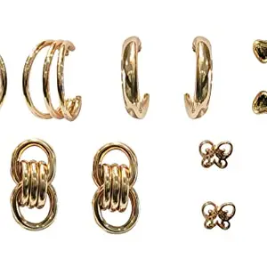 La Belleza Golden Pack of 6 Pearl Butterfly Stud Hoop Drop Dangler Earrings for Girls and Women Round Studs Hoop Hanging Earrings Jewelery for Girls and Women (Golden)