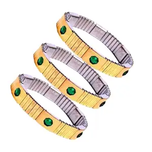 Bracotive Bio Magnetic Bracelet For Women | Pack Of 3 | 6 High Power Magnet Maintain Energy | Stretchable Chain | Gift For Parents | Water Proof | Multi Colour Diamonds | 18CM Wrist Size (Green)