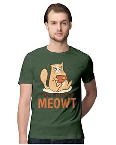 ALLEN BLACK Men's Regular Fit T-Shirt You Stress 'Meowt' - Stressed Cat 100% Cotton T-Shirt Olive Green_MEOWTC-Olive Green L Men Round_