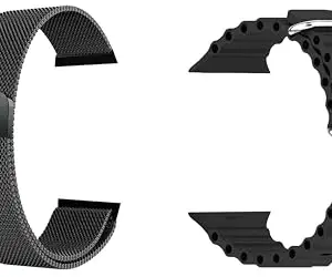 ACM Pack of 2 Watch Strap Slide 42mm 44mm 45mm 46mm 49mm Magnetic & Silicone Belt compatible with Boat Wave Genesis Pro Smartwatch Metal Chain with Classic Band (Black)