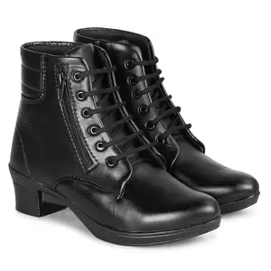 THE ALL WAY Attractive, Comfortable, and Stylish Casual High Flared Heel Boot for Women Black