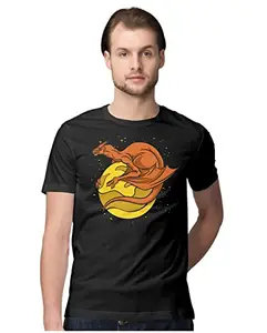ALLEN BLACK Men's Regular Fit T-Shirt Space Dragon Perched On A Planet 100% Cotton T-Shirt Black_SPCDRGNMEN-Black 4XL Men Round_