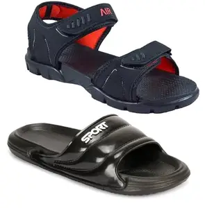 Liboni Mens Comfort Flip- Flops, Black Slippers & Black Sandals Combo Pack of -2 (9)