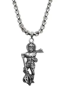 Uniqon JAR0701 Unisex Stainless Steel Hindu Religious God Lord Mahavir Mahabali Shri Bajrangbali Sankat Mochan Ram Bhakt Pavan Putara Hanuman Ji Locket Pendant Necklace With Box Chain