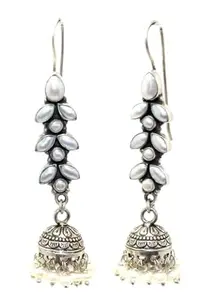 Rajasthan Gems Jhumki Jhumka Earrings 925 Sterling Silver Traditional Tribal Natural Freshwater Pearl Gem Stone Handmade Gift Women H483