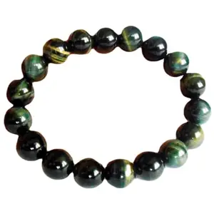 RRJEWELZ Natural Black Tigers Eye Round Shape Smooth Cut 10mm Beads 7.5 inch Stretchable Bracelet for Healing, Meditation, Prosperity, Good Luck | STBR_01724