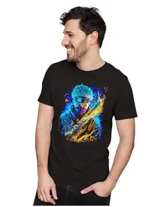 ALLEN BLACK Men's & Women's Regular Fit 100% Cotton T-Shirt (FREWAT27-Black L Men Round_)