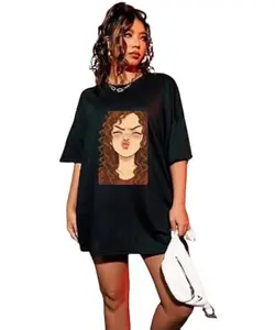 Latest Fancy and Designer Prints Cotton Blend Half Sleeves Lightweight Summer Trendy Oversize Baggy Loose Fit Drop Shoulder T Shirts for WomenWT- Printed 12-S