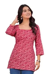 FABRUSH Women’s Pure Cotton Printed Straight Top I Stylish Short Kurta I Ethnic Kurti Top for Office & Casual Wear