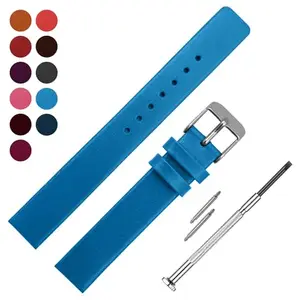 DBLACK ''MARIANNE'' Box Design, With No Stitches, Leather Watch Strap // For 10mm, 12mm, 14mm, 16mm, 18mm, or 20mm (Choose Your Size & Color) (Blue, 18mm)