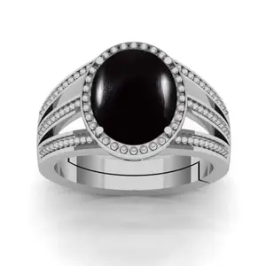APSSTONE 14.25 Ratti Black Sulemani Hakik Stone Ashtdhatu Silver Plated Adjustable Ring Original and Certified Natural Sulemani Kaala hakik Gemstone For Men Or Women's