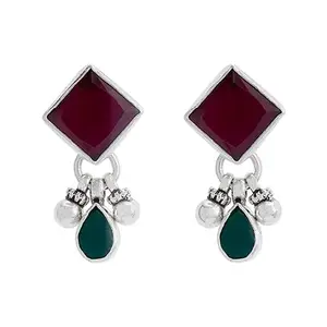 Kushal's Fashion Jewellery Ruby-Green Oxidised Gold Plated Casual 92.5 Pure Silver Earring - 416247