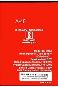 VEHUB Mobile Battery forITEL Full Proper high Capacity BL-24EI / IT 1508 / A 40 / A 44 Pro/A 41 Plus/A 44 / A 44Air / A46 / L5503 / IT1508 Plus 2400 mAh Capacity (ok Tested)