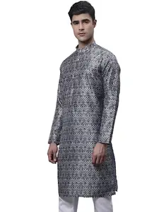 Jompers Men's Digital Printed Kurtas (Silver, XL)