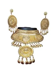Akash Arya 107 Traditional High Volume Gold toned Choker Style Flower design Necklace ornaments Set For Women & Girls