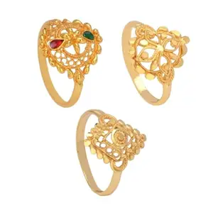 AanyaCentric Gold-Plated Brass Ring Set, 3 Pieces, Fixed Size, Fashion Jewelry for Women