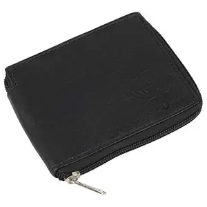ACCEZORY Black PU Leather Slim Bifold Zipper Wallet for Men
