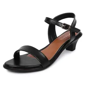 TRASE Casual Kitten White Heel Sandals for Women (Black, 8 UK)