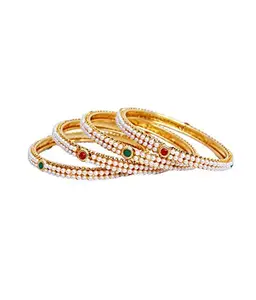 Lucky Jewellery Womens Maroon Green Pearl Bangle Set Pair of 2 (232-K2BM-23546-MG-DUB-2.8)