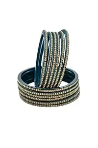 HOUSE OF BANGLEZ Designer Stone Embellished Bangles Set for Women Elegant Traditional Bangles Set of 12
