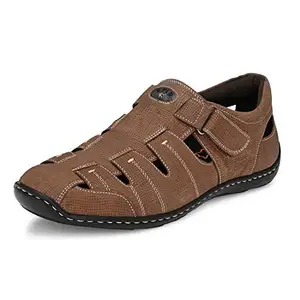 HITZ Men's Brown Leather Shoe-Style Sandals - 6