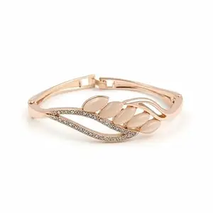 Shimmer Luxe Rose Gold Plated Stone Studded Bracelet Crystal Leaf (Bangle/Kada Syle)