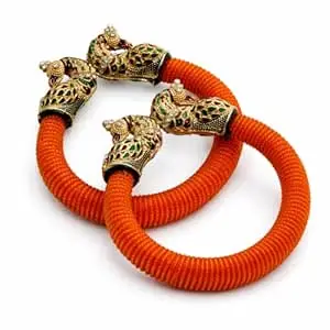 GOPI HANDICRAFT Orange Traditional Designer Bangles for Women | Peacock Head Gold Plated Ethnic Bangles | Bridal Wedding Festival Jewelry (Set of 2)