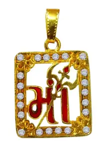 De-Autocare Unisex Big Size Ractangle Shape Diamond Nug Mother's Day Special Express Your Love Maa Letter With Trishul Design Locket Pendant Necklace