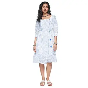 Global Desi Women's Polyester Trapeze Knee Length Dress (FW22GA758DRPGD_White_XL)