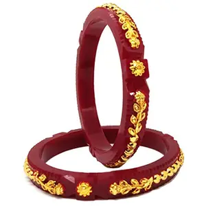 Tanvi J Plastic Gold Plated Red Color Pola Bangles For Women (2.6)