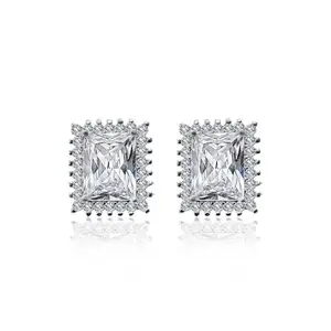INARI SHINES 925 Sterling Silver Rectangular Solitaire Princess Earrings | Gift for Women and Girls| With 925 stamp and Certificate of Authenticity