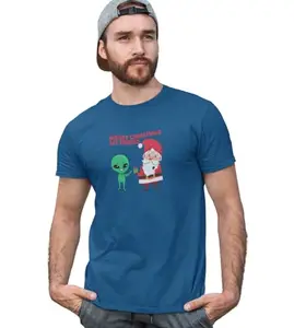 Bag It Deals Santa with His Friend : Most Uniquely Printed T-Shirt (Blue) Best Gift for Boys Girls