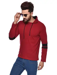 WRODSS Solid Men's Full Sleeve Multi-Colored T-Shirt Fully Cotton Blend T-Shirts - Red & Black with Cap