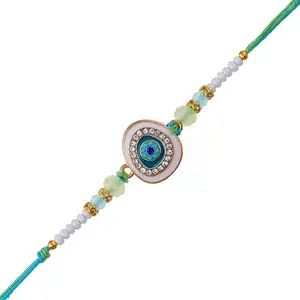 Ingo creation Stylish Evil Eye Rakhi for Brother | Designer Raksha Bandhan Rakhi with Beads, Crystals & Roli Chawal | Trendy Rakhi Gift for Protection & Positivity