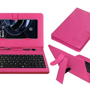 ACM Keyboard Case Compatible with Oppo Reno 7 Mobile Flip Cover Stand Direct Plug & Play Device for Study & Gaming Pink