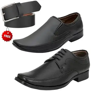 Modern Trendy Formal Shoes/Party Shoes/ 2 Shoes Combo with Free Belt for Men and Boys (BAZAAR8165_VTR002-Bdr-Blk-2003-Bdr) Multicolor